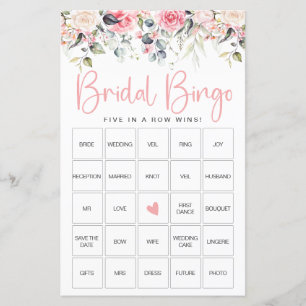 Blush Floral Bröllopsdusch Bingo Spelkort
