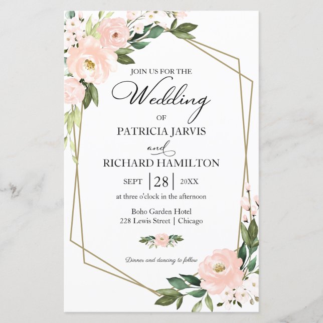 Blush Floral Budget Bröllop 5.5x8.5 Inbjudan (Framsida)