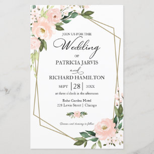 Blush Floral Budget Bröllop 5.5x8.5 Inbjudan