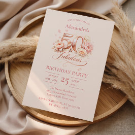 Blush Floral Elegant 50th Birthday Celebration Inbjudningar