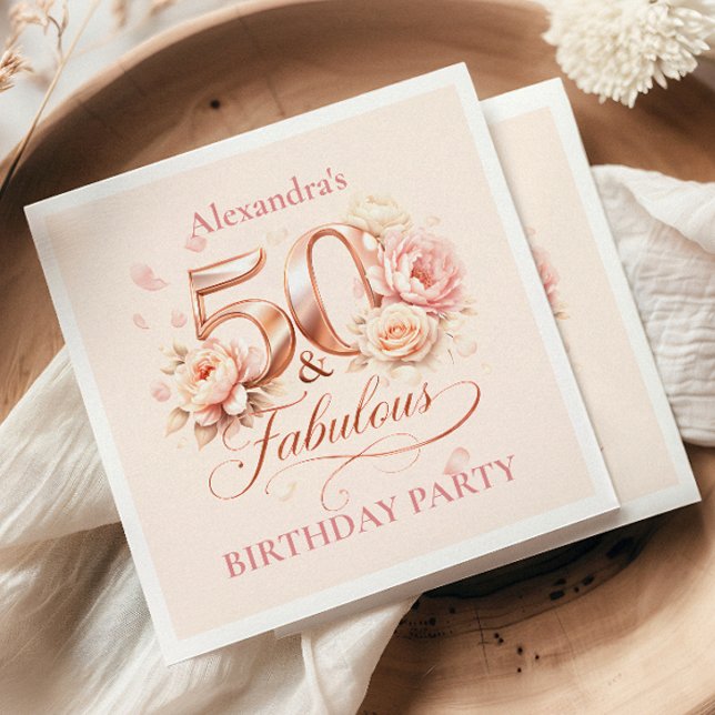 Blush Floral Elegant 50th Birthday Pappersservett (Skapare uppladdad)