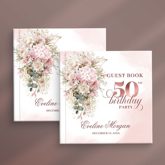 Blush Floral Eucalyptus 50th Birthday Guest Book Gästböcker (Blush Floral Eucalyptus 50th Birthday Guest Book)