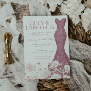 Blush Floral Fifty & Fabulous 50-års födelsedags k Inbjudningar