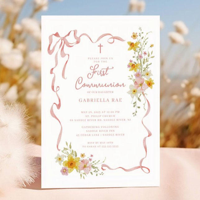Blush Floral First Communion Invitation Inbjudningar (Skapare uppladdad)
