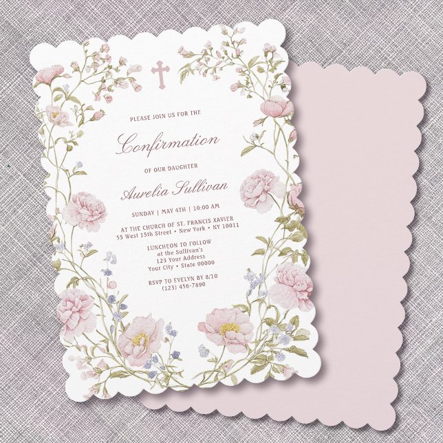 Blush Floral Frame Confirmation Invitation Inbjudningar (Skapare uppladdad)