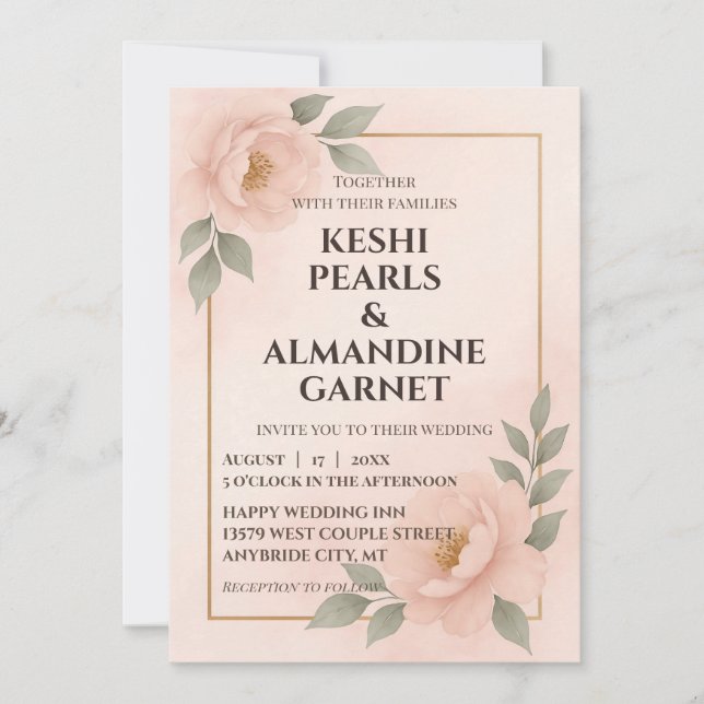 Blush Floral Frame Wedding Invitation Inbjudningar (Framsida)