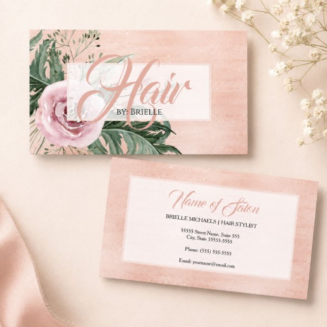 Blush Floral Frisersalong Visitkort (Skapare uppladdad)