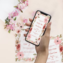 Blush Floral Garden Border Wedding Invitation Inbjudningar