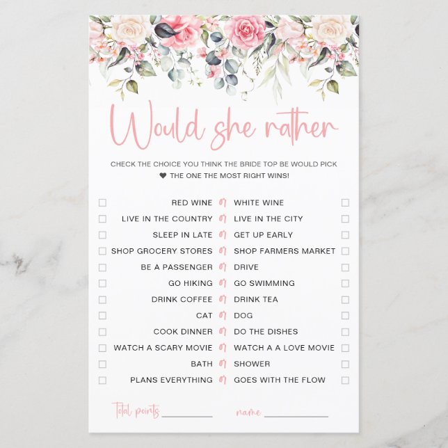Blush Floral | Gissa om hon hellre spelkort (Framsida)