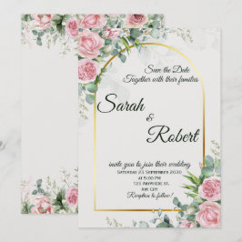 Blush Floral Gold Arch Elegant Wedding Invitation Inbjudningar