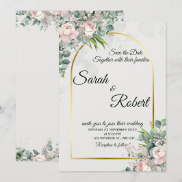 Blush Floral Gold Arch Wedding Invitation Inbjudningar