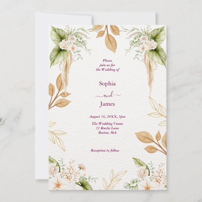 Blush Floral Gold Geometric wedding Inbjudningar (Framsida)
