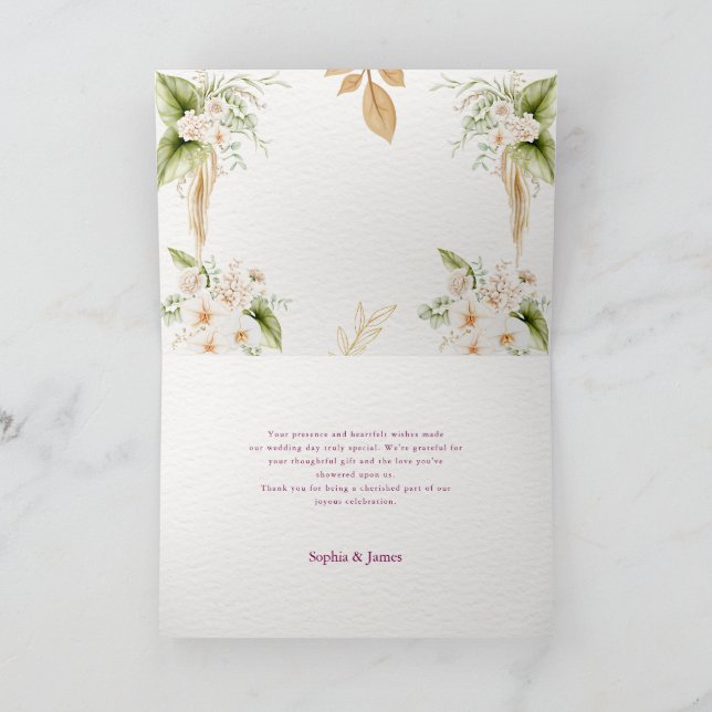 Blush Floral Gold Geometric wedding Tack Kort (Inuti)