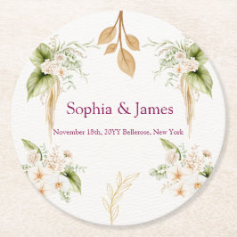 Blush Floral Gold Geometric wedding Underlägg Papper Rund