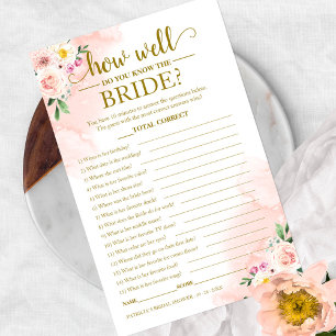 Blush Floral Guld Hur Väl Känner Du Bruden Flygblad