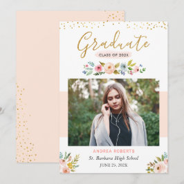 Blush Floral Guld Script Foto Examen Annonsering Meddelande