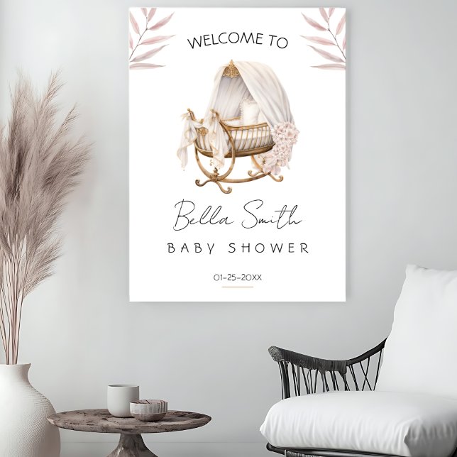 Blush Floral Guld Vagg Baby Shower Välkommen Poster (Skapare uppladdad)