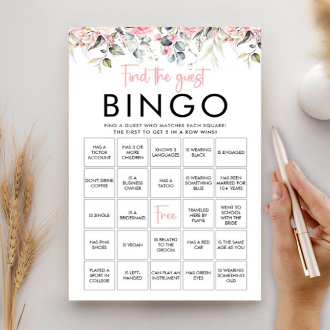 Blush Floral Hitta Gästbingo Spelkort Inbjudningar (Skapare uppladdad)