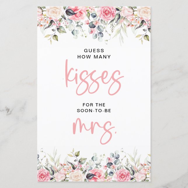 Blush Floral | Hur Många Pussar Till Bruden Spelet (Framsida)