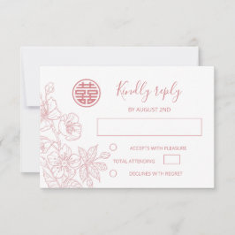 Blush Floral Line Art Chinese Wedding RSVP OSA Kort
