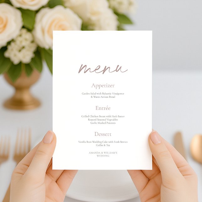 Blush Floral Minimalist Wedding Menu Card Inbjudningar (Skapare uppladdad)