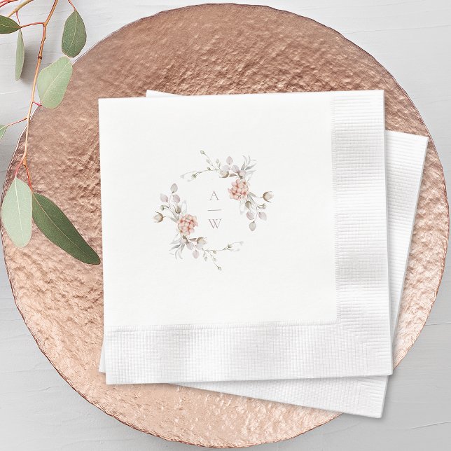 Blush Floral Monogram Wedding Napkins Pappersservett (Skapare uppladdad)