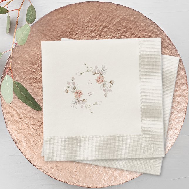Blush Floral Monogram Wedding Napkins Pappersservett (Skapare uppladdad)