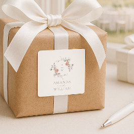 Blush Floral Monogram Wedding Sticker Fyrkantigt Klistermärke
