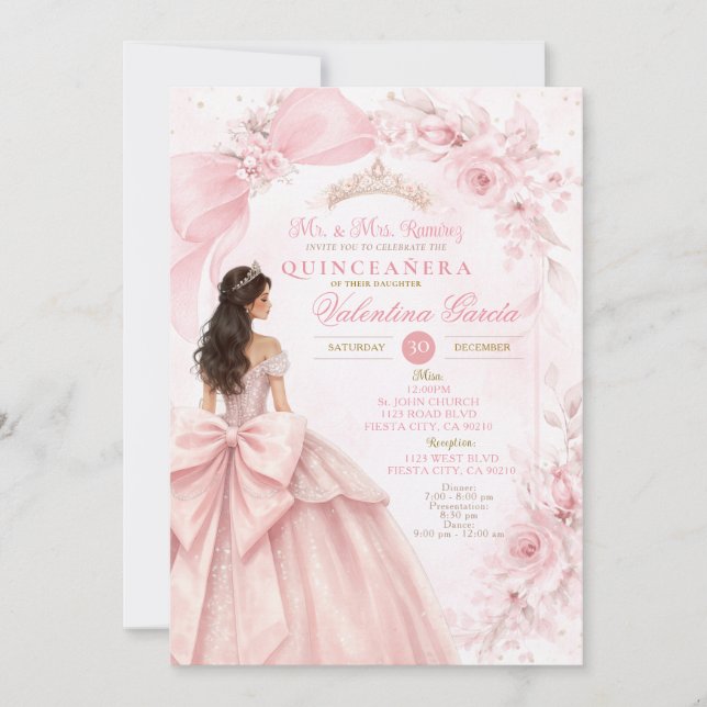Blush Floral Pink Quinceañera Invitation Inbjudningar (Framsida)