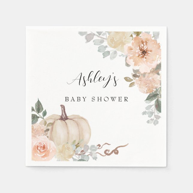 Blush Floral Pumpkin Baby Shower Napkins Paper  Pappersservett (Framsidan)
