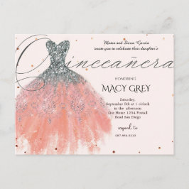 Blush Floral Quinceañera 15th Birthday Vykort