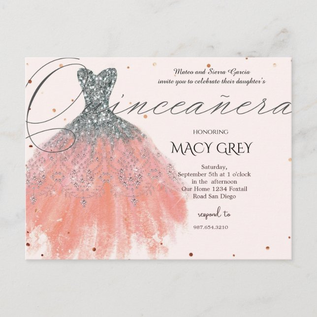 Blush Floral Quinceañera 15th Birthday Vykort (Framsida)