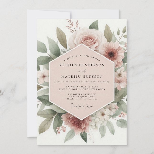 Blush Floral Romance Wedding Inbjudningar (Framsida)