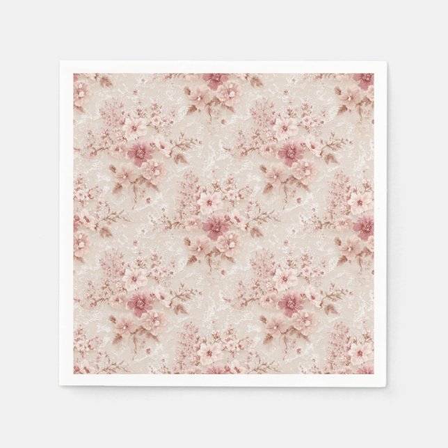 Blush Floral Romantic Lace-Inspired Paper Napkin Pappersservett (Framsidan)