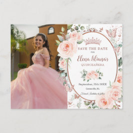 Blush Floral Rose Guld Fjärilar Quinceañera Meddelande Vykort