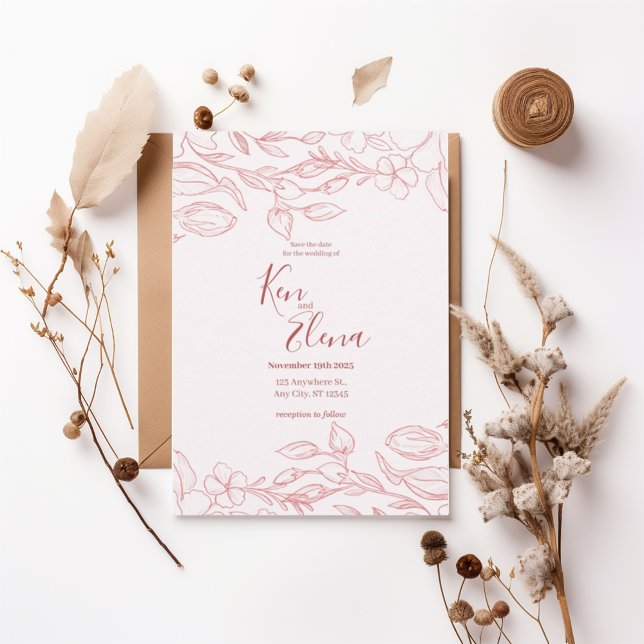 Blush Floral Save the Date Invitation Inbjudningar (Skapare uppladdad)