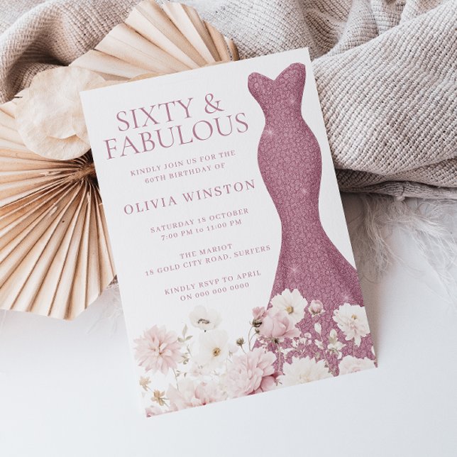 Blush Floral Sextio & Fantastisk 60-års födelsedag Inbjudningar (Skapare uppladdad)