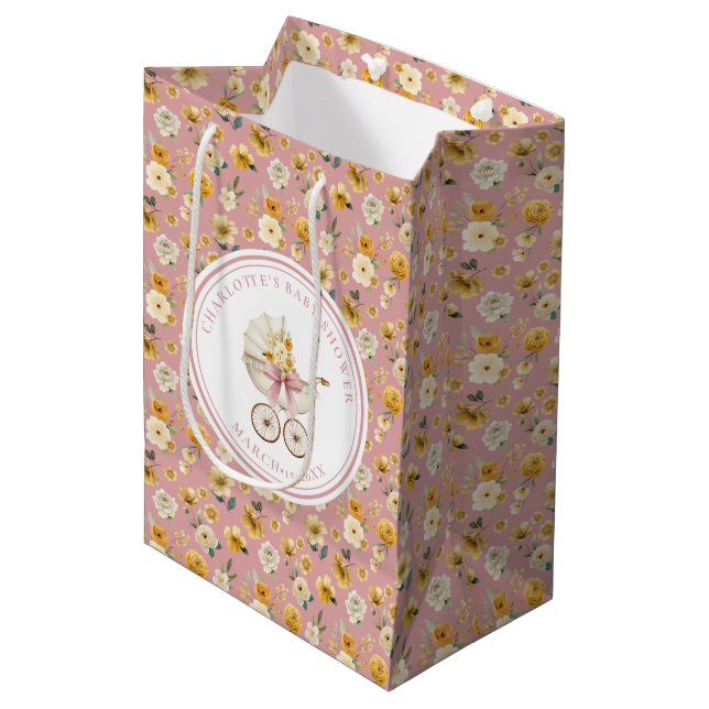 Blush Floral Vintage Carriage Baby Shower Bag (Framsidan Vinklad)