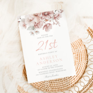 Blush Floral Watercolor 21-årsfirande Inbjudningar