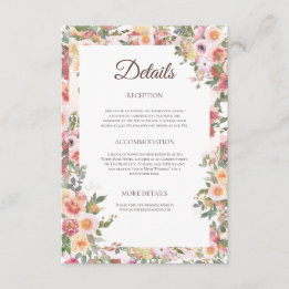 Blush Floral Wedding Details Card Tilläggskort