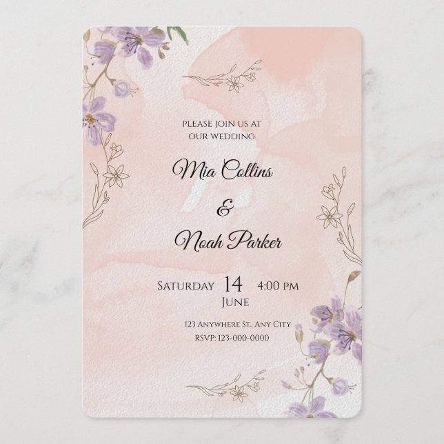 Blush Floral Wedding Invitation – Elegant Template Inbjudningar (Framsida)