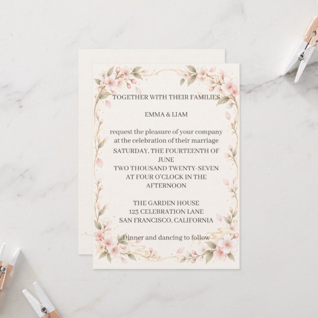 Blush Floral Wedding Invitation  Inbjudningar (Fram/Back In Situ)