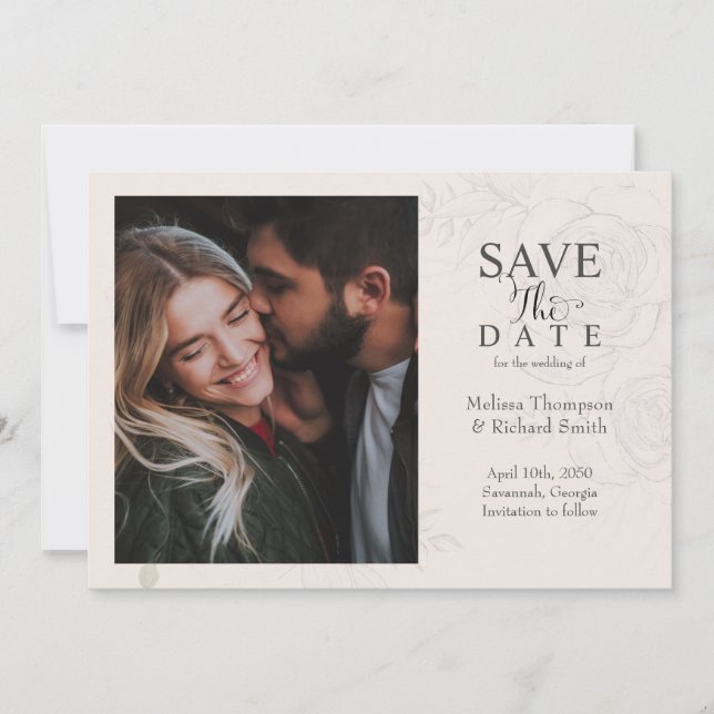 Blush Floral Wedding Save the Date Photo Spara Datumet (Framsida)