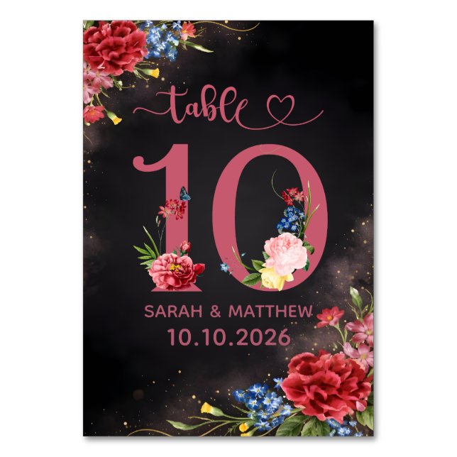 Blush Floral Wedding Table Number  10 Card Bordsnummer (Framsidan)