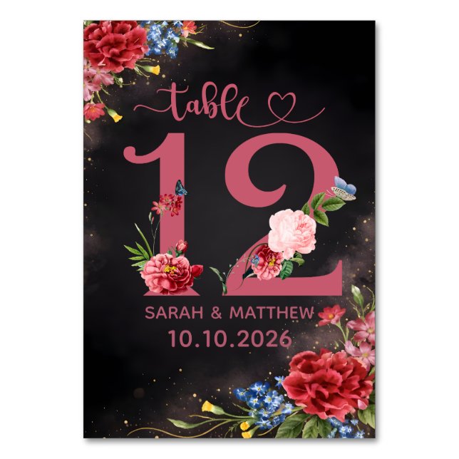 Blush Floral Wedding Table Number  12 Card Bordsnummer (Framsidan)