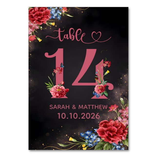 Blush Floral Wedding Table Number 14 Card Bordsnummer (Framsidan)