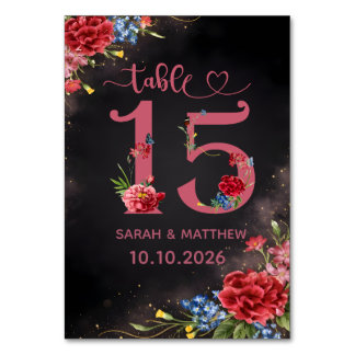 Blush Floral Wedding Table Number 15 Card Bordsnummer
