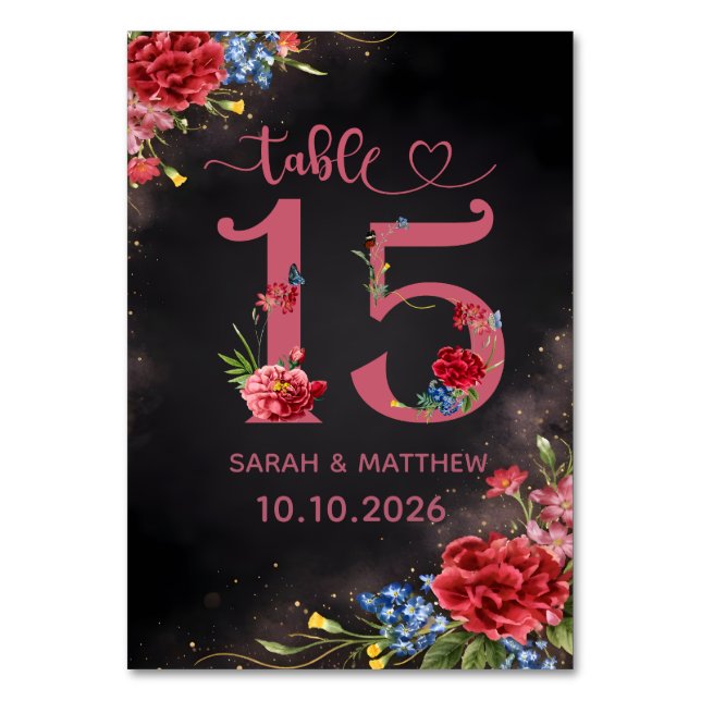 Blush Floral Wedding Table Number 15 Card Bordsnummer (Framsidan)