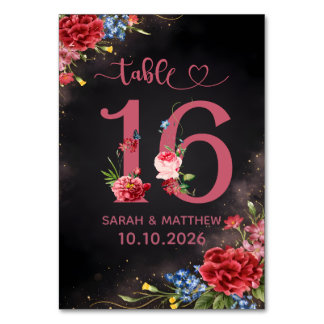 Blush Floral Wedding Table Number 16 Card Bordsnummer