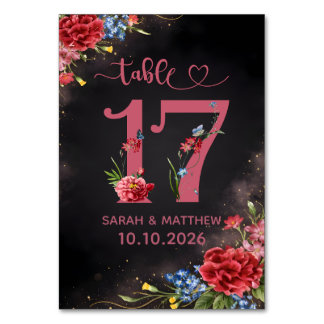 Blush Floral Wedding Table Number 17 Card Bordsnummer